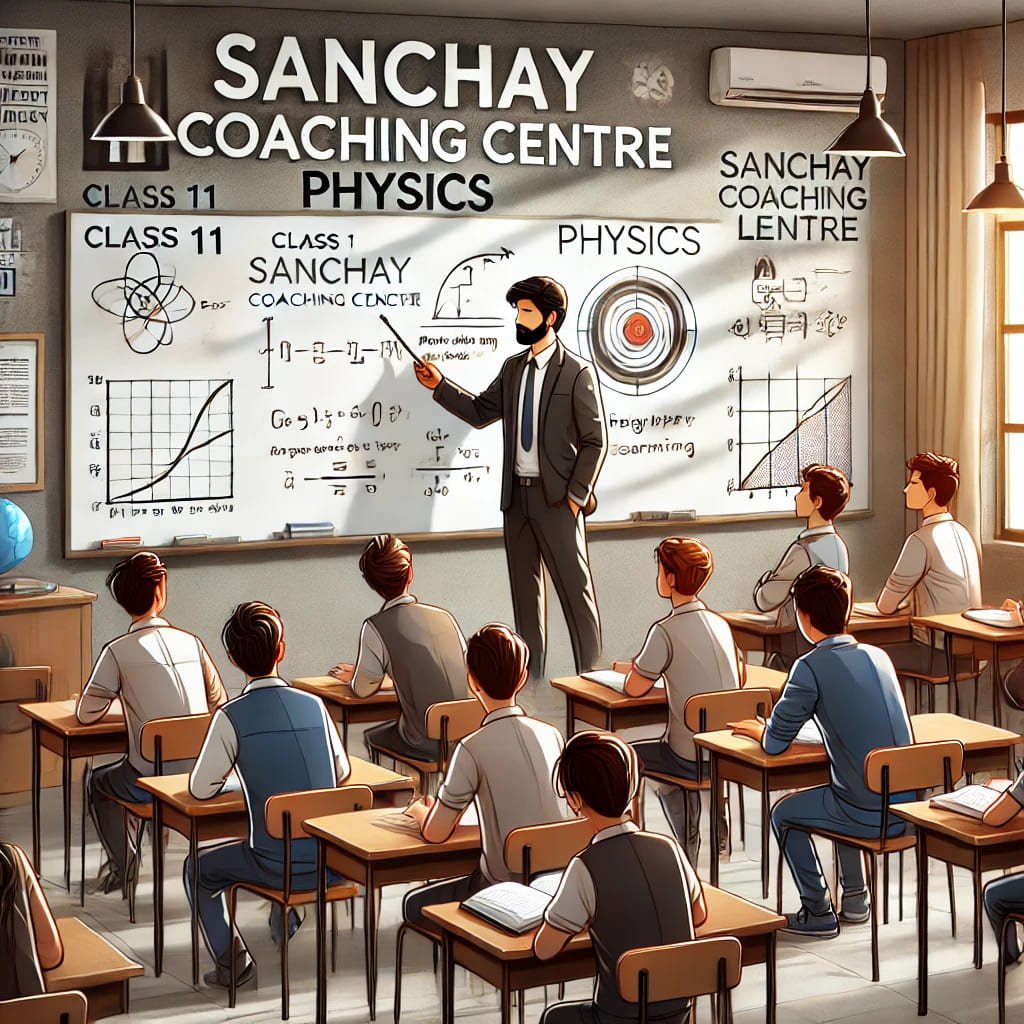 A-classroom-scene-at-Sanchay-Coaching-Centre-with-Class-11-students-engaged-in-a-physics-lesson.-The-teacher-is-demonstrating-a-concept-on-the-whiteboard